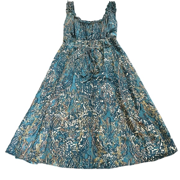 Tahari Empire Waist Sleeveless Dress Blue Print 100% Silk - Picture 4 of 5